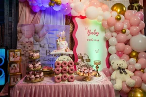pink-themed baby shower decoration